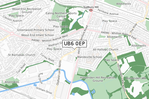 UB6 0EP map - small scale - OS Open Zoomstack (Ordnance Survey)
