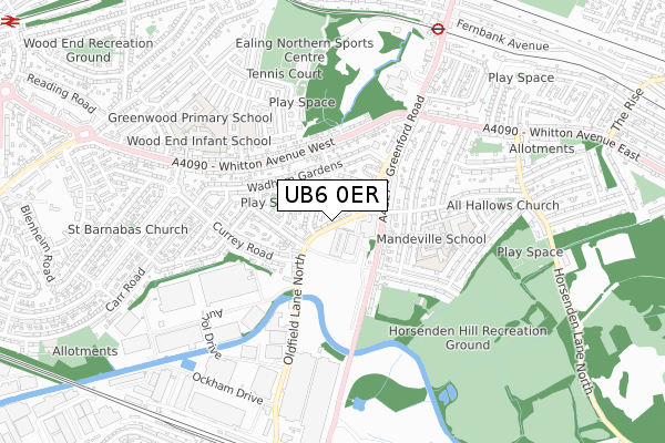 UB6 0ER map - small scale - OS Open Zoomstack (Ordnance Survey)