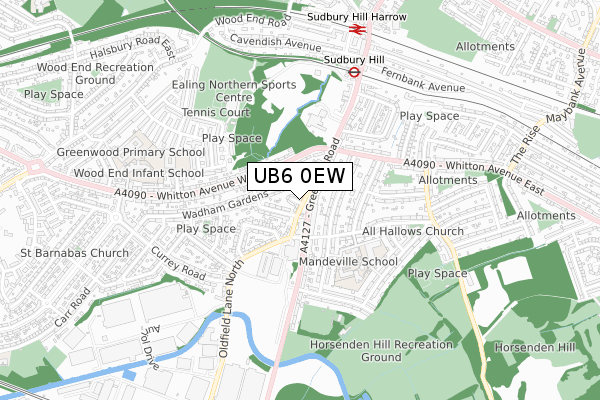 UB6 0EW map - small scale - OS Open Zoomstack (Ordnance Survey)