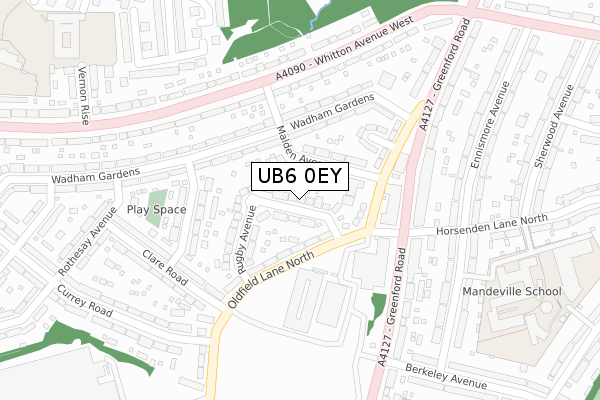 UB6 0EY map - large scale - OS Open Zoomstack (Ordnance Survey)