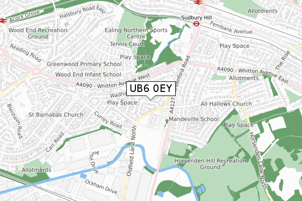 UB6 0EY map - small scale - OS Open Zoomstack (Ordnance Survey)