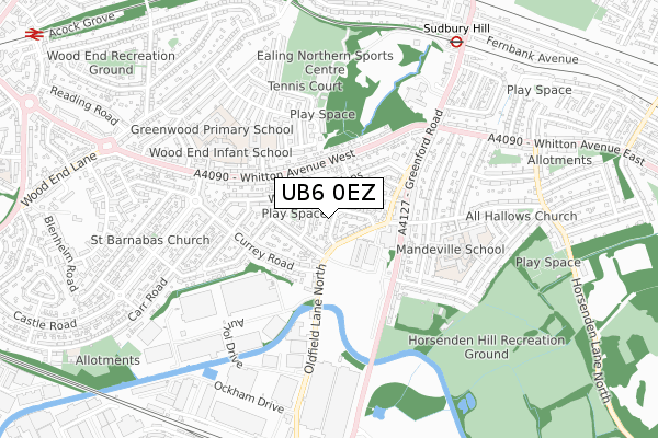 UB6 0EZ map - small scale - OS Open Zoomstack (Ordnance Survey)