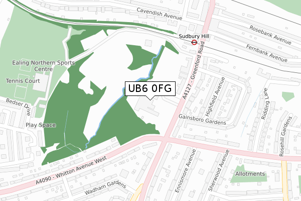 UB6 0FG map - large scale - OS Open Zoomstack (Ordnance Survey)