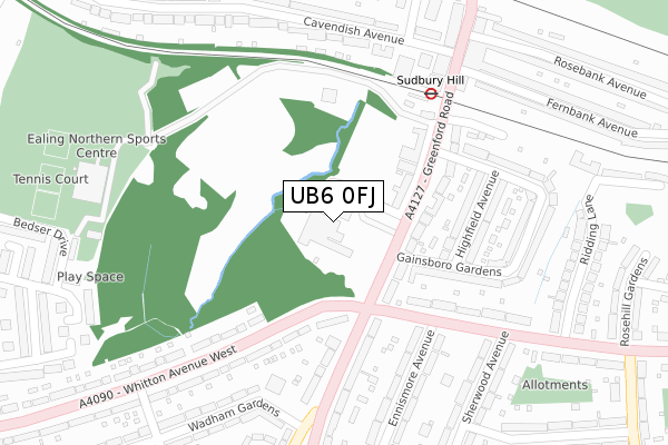 UB6 0FJ map - large scale - OS Open Zoomstack (Ordnance Survey)