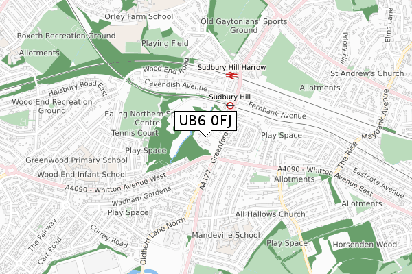 UB6 0FJ map - small scale - OS Open Zoomstack (Ordnance Survey)