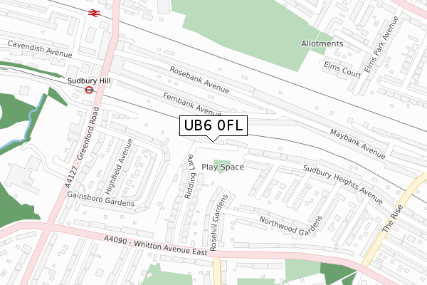 UB6 0FL map - large scale - OS Open Zoomstack (Ordnance Survey)