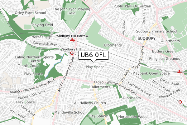 UB6 0FL map - small scale - OS Open Zoomstack (Ordnance Survey)