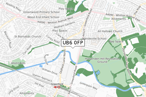 UB6 0FP map - small scale - OS Open Zoomstack (Ordnance Survey)