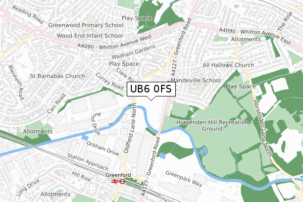 UB6 0FS map - small scale - OS Open Zoomstack (Ordnance Survey)