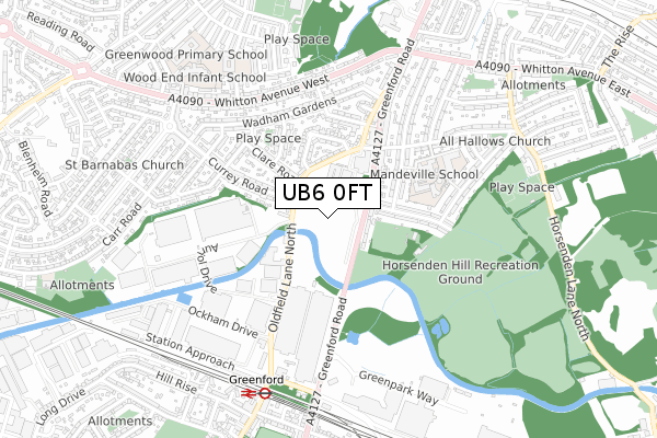 UB6 0FT map - small scale - OS Open Zoomstack (Ordnance Survey)