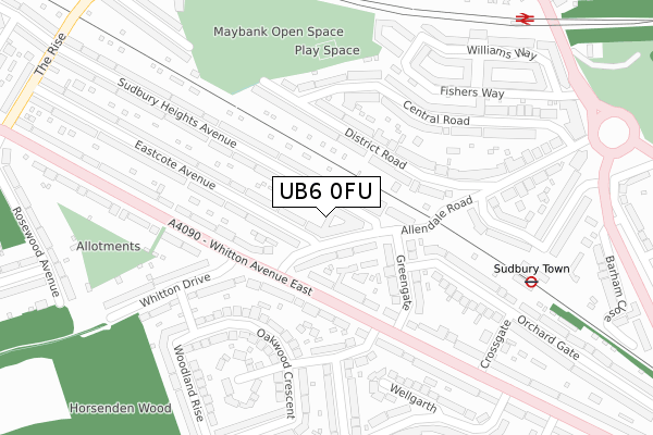 UB6 0FU map - large scale - OS Open Zoomstack (Ordnance Survey)