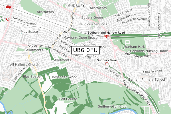 UB6 0FU map - small scale - OS Open Zoomstack (Ordnance Survey)