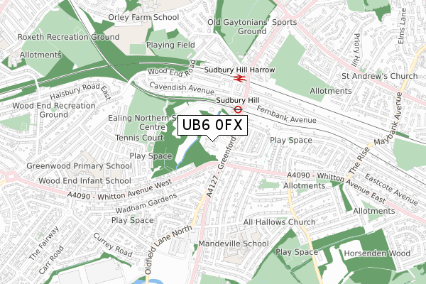 UB6 0FX map - small scale - OS Open Zoomstack (Ordnance Survey)