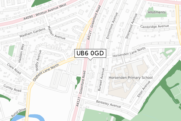 UB6 0GD map - large scale - OS Open Zoomstack (Ordnance Survey)