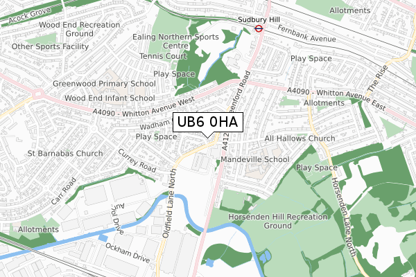 UB6 0HA map - small scale - OS Open Zoomstack (Ordnance Survey)