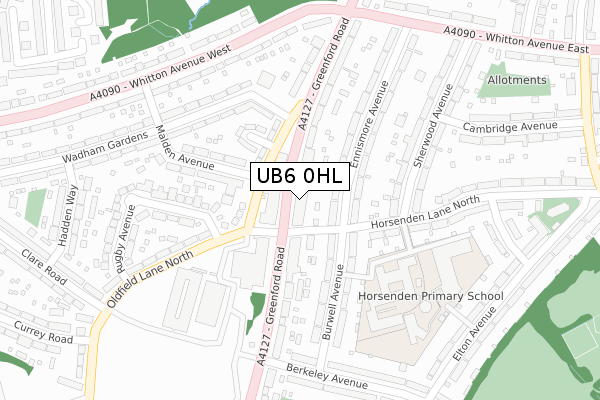 UB6 0HL map - large scale - OS Open Zoomstack (Ordnance Survey)