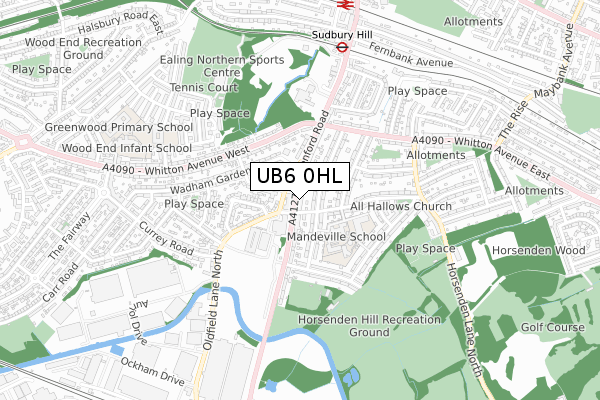 UB6 0HL map - small scale - OS Open Zoomstack (Ordnance Survey)