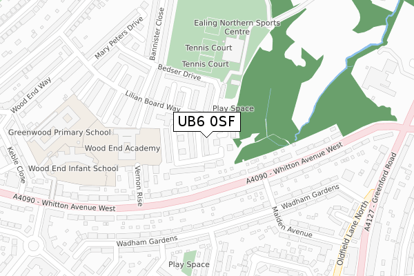UB6 0SF map - large scale - OS Open Zoomstack (Ordnance Survey)