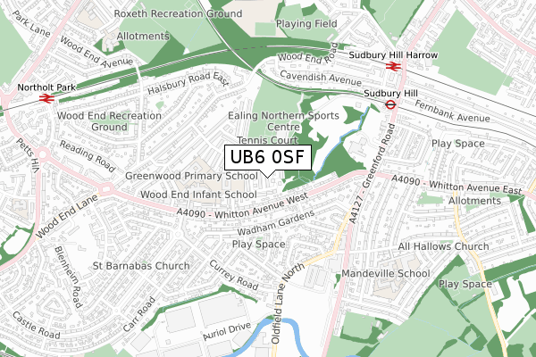 UB6 0SF map - small scale - OS Open Zoomstack (Ordnance Survey)