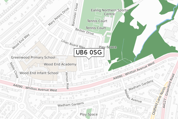 UB6 0SG map - large scale - OS Open Zoomstack (Ordnance Survey)