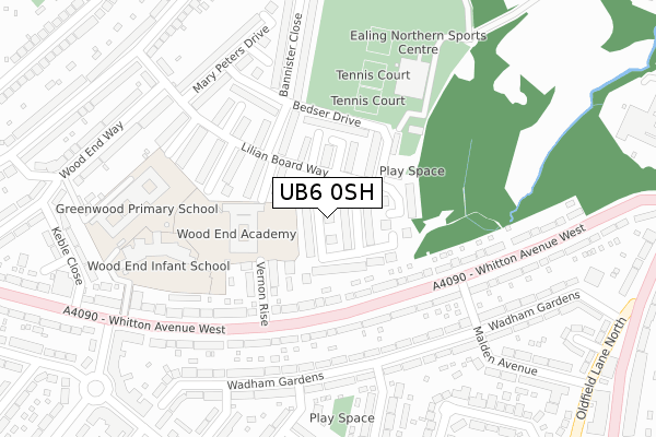 UB6 0SH map - large scale - OS Open Zoomstack (Ordnance Survey)