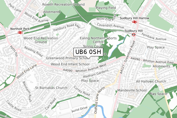 UB6 0SH map - small scale - OS Open Zoomstack (Ordnance Survey)