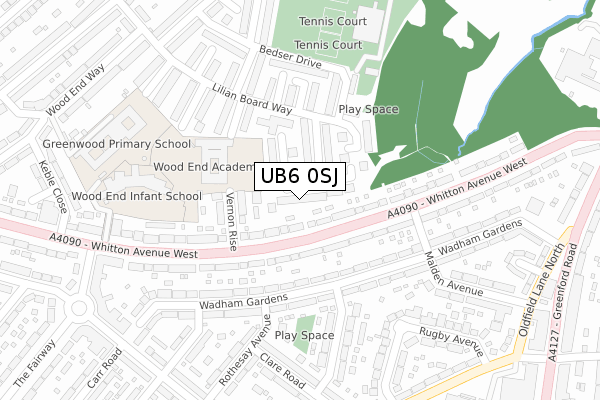 UB6 0SJ map - large scale - OS Open Zoomstack (Ordnance Survey)