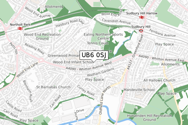 UB6 0SJ map - small scale - OS Open Zoomstack (Ordnance Survey)