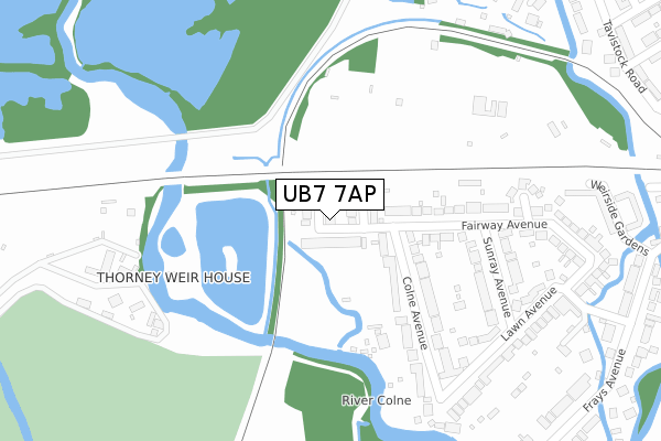 UB7 7AP map - large scale - OS Open Zoomstack (Ordnance Survey)