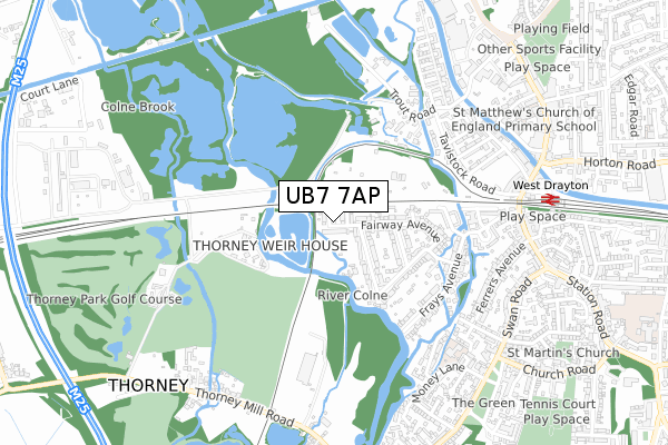 UB7 7AP map - small scale - OS Open Zoomstack (Ordnance Survey)