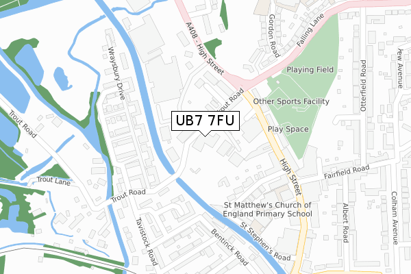 UB7 7FU map - large scale - OS Open Zoomstack (Ordnance Survey)