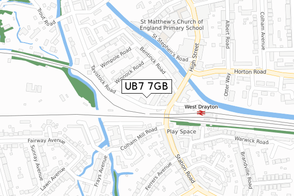 UB7 7GB map - large scale - OS Open Zoomstack (Ordnance Survey)