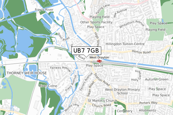 UB7 7GB map - small scale - OS Open Zoomstack (Ordnance Survey)