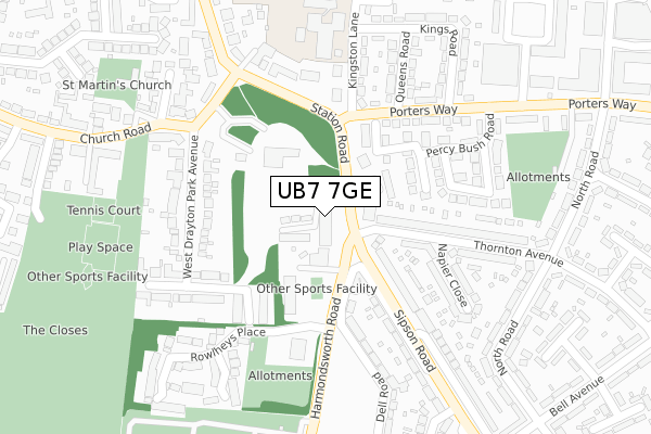 UB7 7GE map - large scale - OS Open Zoomstack (Ordnance Survey)