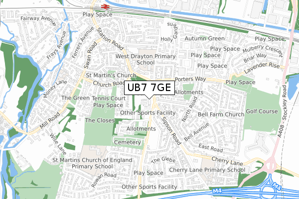 UB7 7GE map - small scale - OS Open Zoomstack (Ordnance Survey)