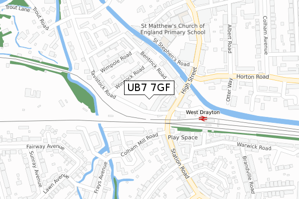 UB7 7GF map - large scale - OS Open Zoomstack (Ordnance Survey)