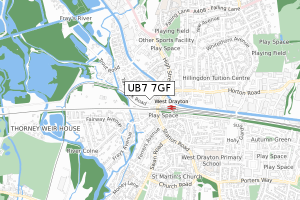 UB7 7GF map - small scale - OS Open Zoomstack (Ordnance Survey)