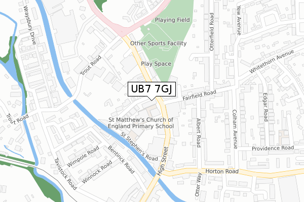 UB7 7GJ map - large scale - OS Open Zoomstack (Ordnance Survey)