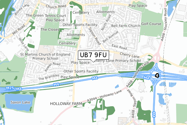 UB7 9FU map - small scale - OS Open Zoomstack (Ordnance Survey)