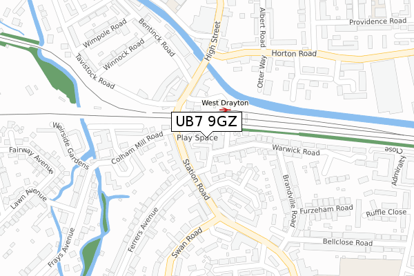 UB7 9GZ map - large scale - OS Open Zoomstack (Ordnance Survey)