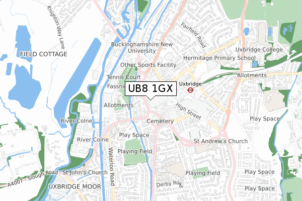 UB8 1GX map - small scale - OS Open Zoomstack (Ordnance Survey)