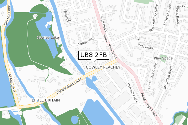 UB8 2FB map - large scale - OS Open Zoomstack (Ordnance Survey)