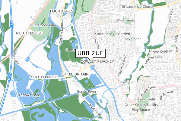 UB8 2UF map - small scale - OS Open Zoomstack (Ordnance Survey)