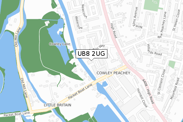 UB8 2UG map - large scale - OS Open Zoomstack (Ordnance Survey)