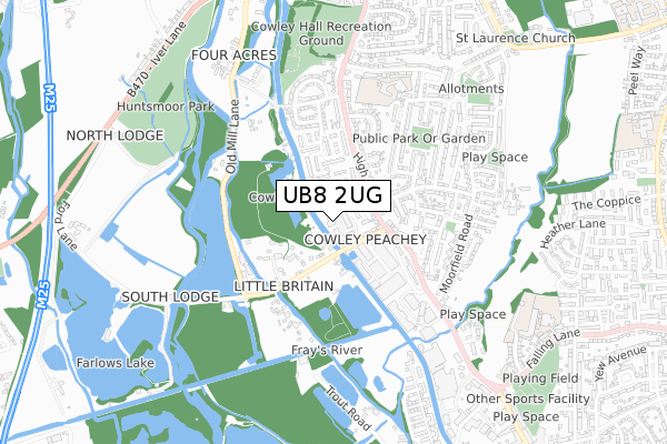 UB8 2UG map - small scale - OS Open Zoomstack (Ordnance Survey)
