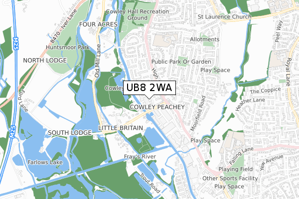 UB8 2WA map - small scale - OS Open Zoomstack (Ordnance Survey)