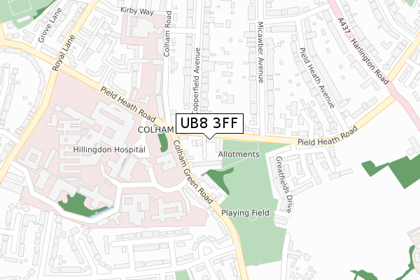 UB8 3FF map - large scale - OS Open Zoomstack (Ordnance Survey)