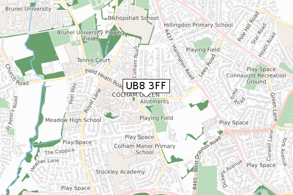 UB8 3FF map - small scale - OS Open Zoomstack (Ordnance Survey)