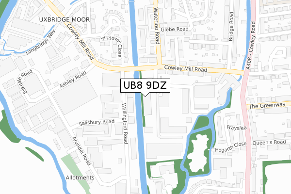 UB8 9DZ map - large scale - OS Open Zoomstack (Ordnance Survey)