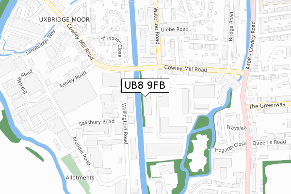 UB8 9FB map - large scale - OS Open Zoomstack (Ordnance Survey)